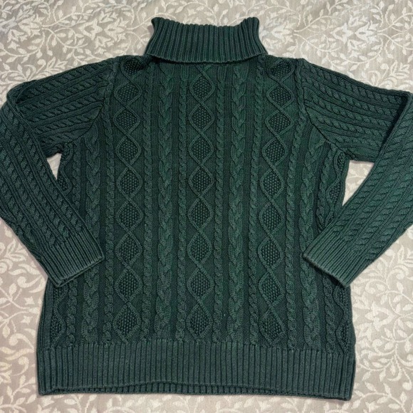 croft & barrow Sweaters - Croft & Barrow Cable Knit Turtleneck Green Women's L (D24-HP)